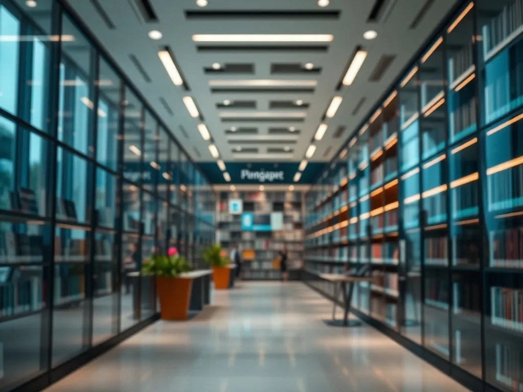 A high-end modern library interior in Singapore with glass w