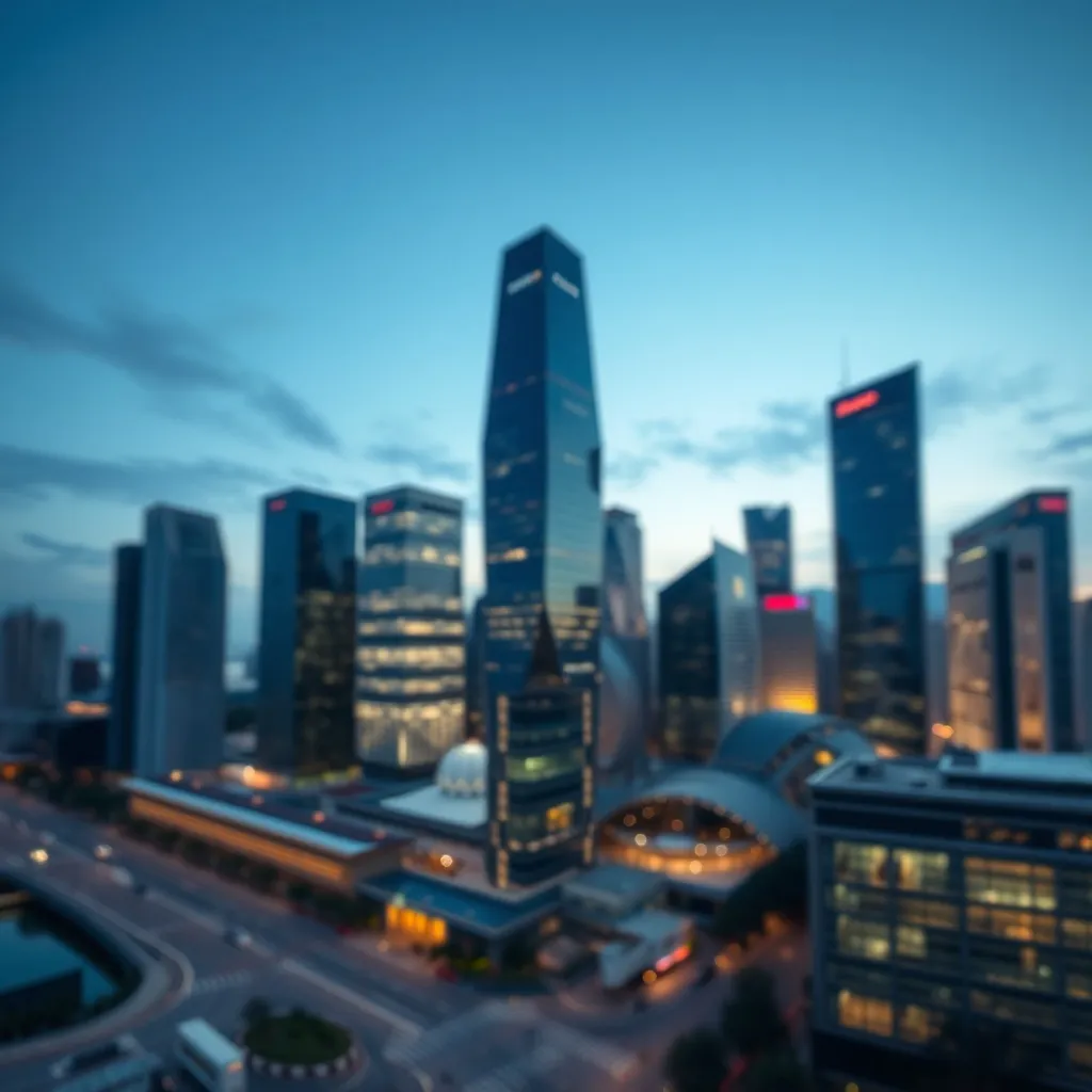A professional, blurred high-angle shot of the Singapore Cen