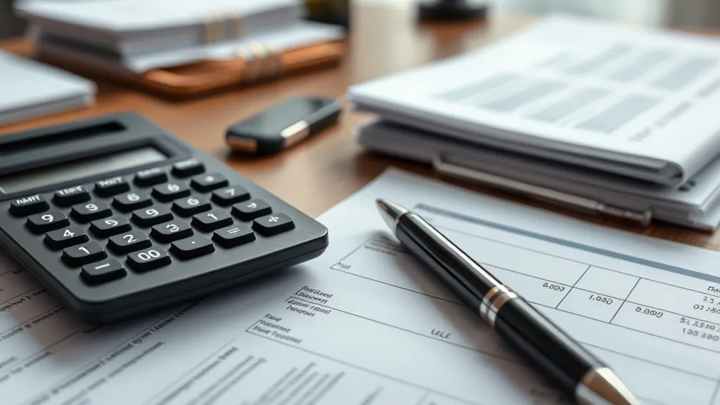 Close up of a professional desk with financial documents, a